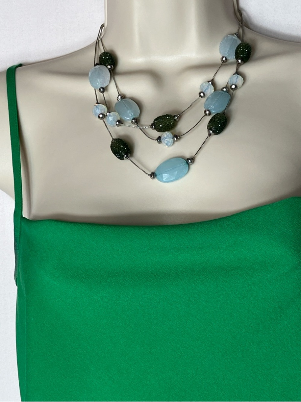 $5 Light Blue and Green Multi-Strand Beaded Necklace - Picture 7 of 10